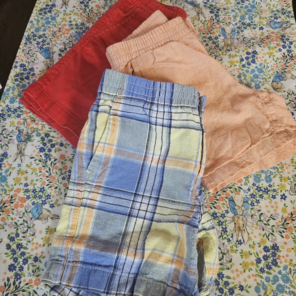 Janie and Jack Red, Peach, and Plaid Shorts Trio